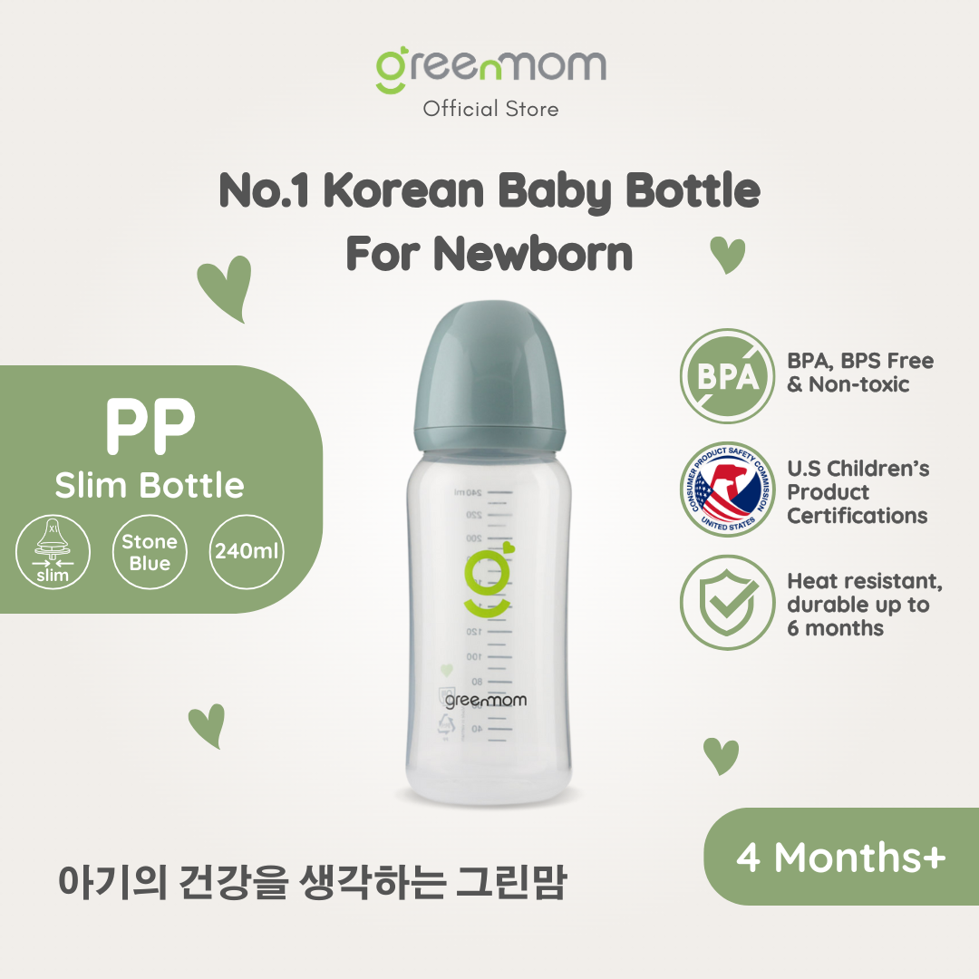 Greenmom PP Slim Bottle / 240ml / Stone Blue
