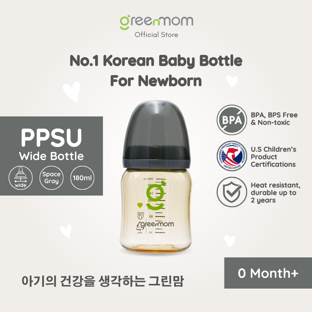 Greenmom PPSU Wide Bottle / 180ml / Space Gray